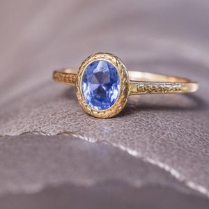 ISO antique cornflower sapphire ring in 9, 10, or 14k yellow gold